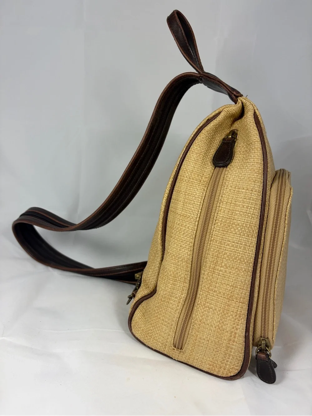 Villager Tan Woven Sling Backpack/crossbody
